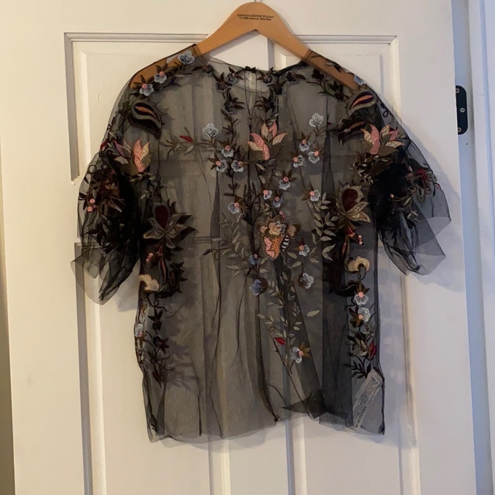 ZARA Sheer Black Floral Top